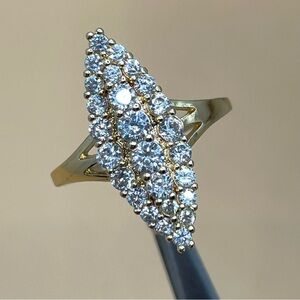 Stunning Marquise Shape Micro Paved White Diamonds CZ Gold Tone Plated Ring